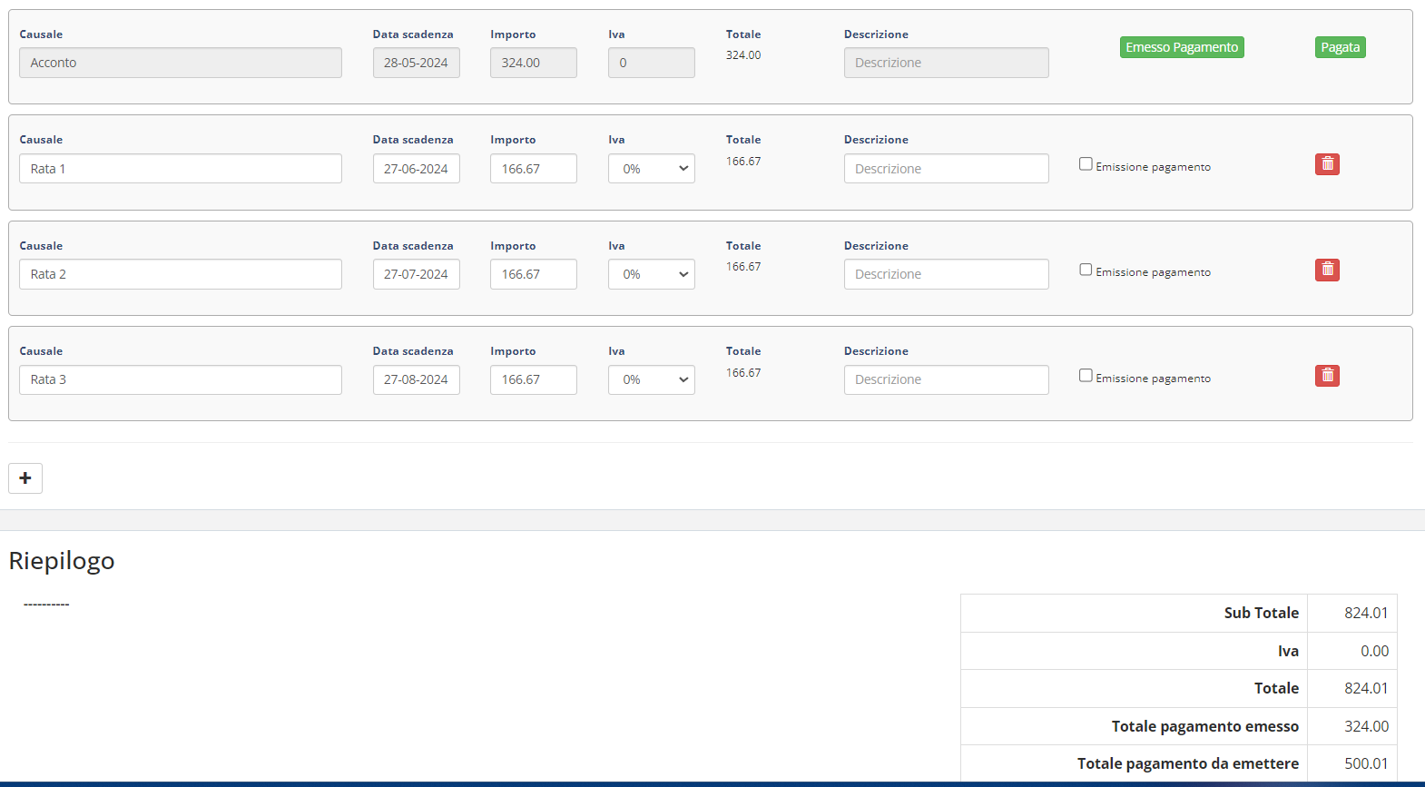 Software scuole - Gestione pagamento rateale